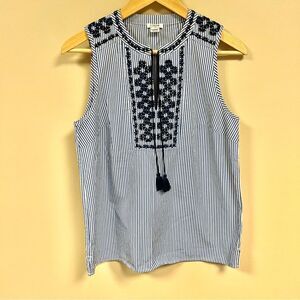 J crew striped sleeveless embroidered top Sz 4